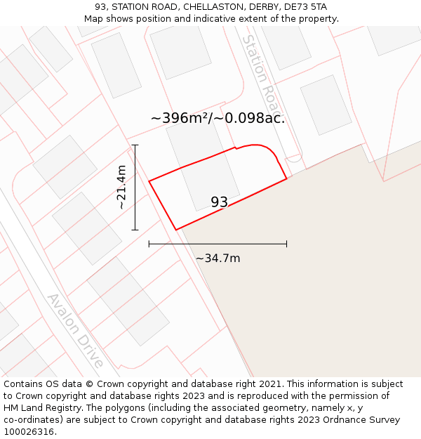 93, STATION ROAD, CHELLASTON, DERBY, DE73 5TA: Plot and title map