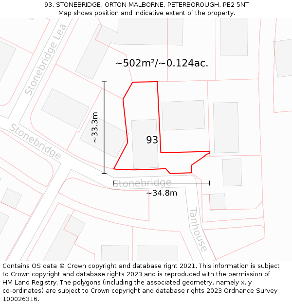 93, STONEBRIDGE, ORTON MALBORNE, PETERBOROUGH, PE2 5NT: Plot and title map