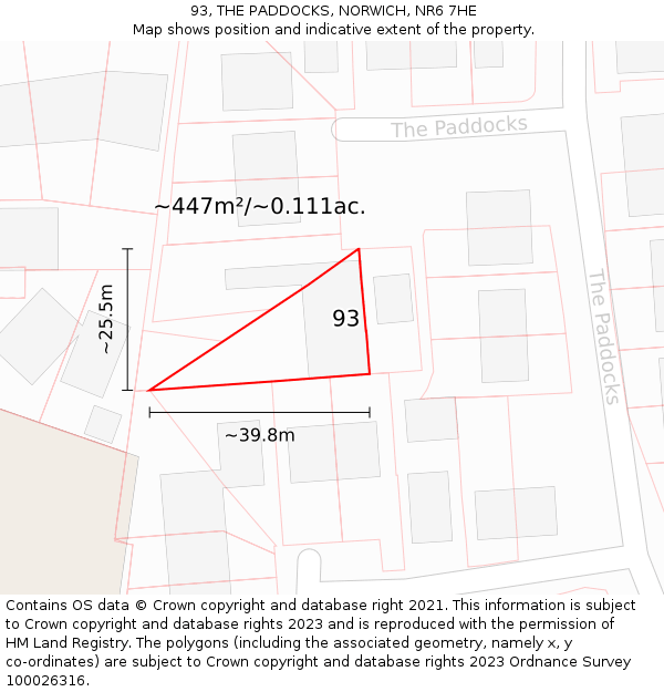 93, THE PADDOCKS, NORWICH, NR6 7HE: Plot and title map
