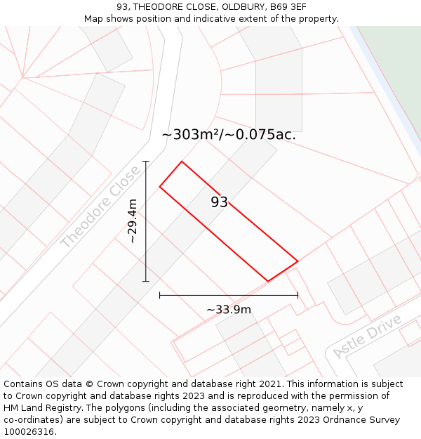 93, THEODORE CLOSE, OLDBURY, B69 3EF: Plot and title map