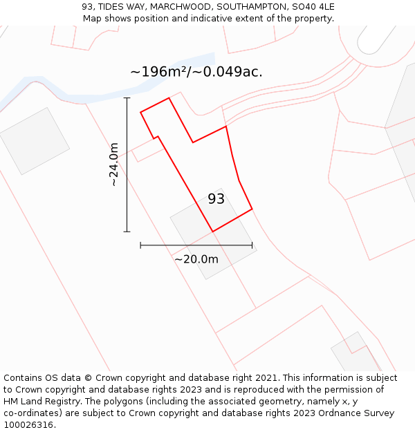 93, TIDES WAY, MARCHWOOD, SOUTHAMPTON, SO40 4LE: Plot and title map