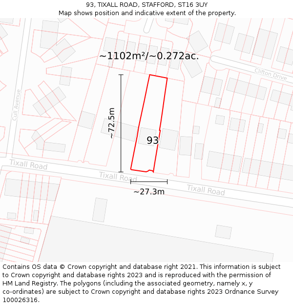 93, TIXALL ROAD, STAFFORD, ST16 3UY: Plot and title map