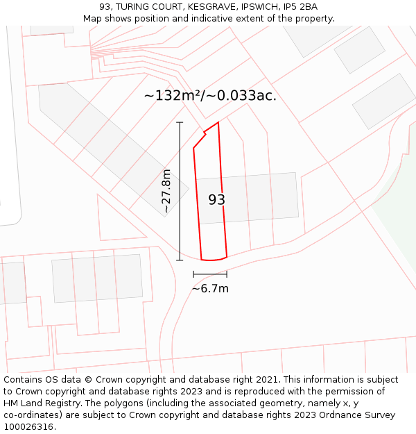 93, TURING COURT, KESGRAVE, IPSWICH, IP5 2BA: Plot and title map