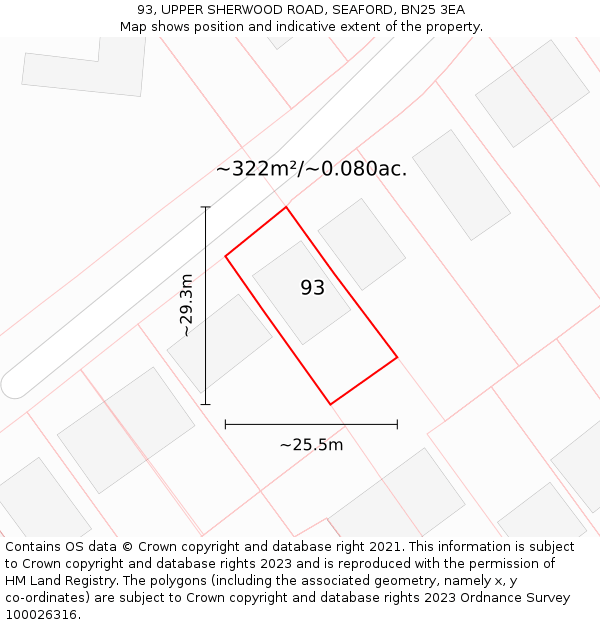 93, UPPER SHERWOOD ROAD, SEAFORD, BN25 3EA: Plot and title map