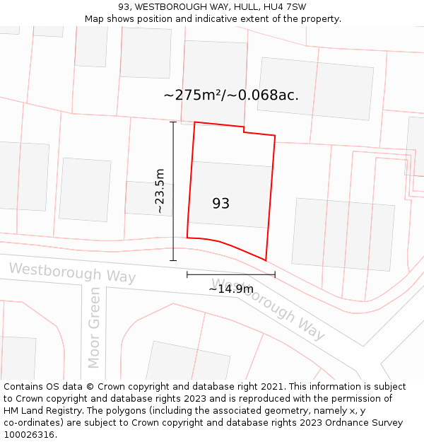 93, WESTBOROUGH WAY, HULL, HU4 7SW: Plot and title map
