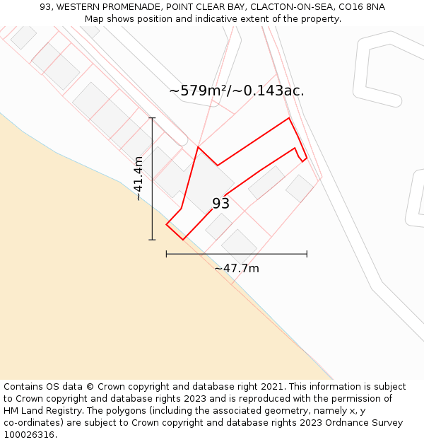 93, WESTERN PROMENADE, POINT CLEAR BAY, CLACTON-ON-SEA, CO16 8NA: Plot and title map