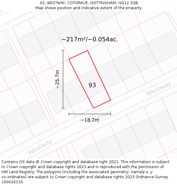 93, WESTWAY, COTGRAVE, NOTTINGHAM, NG12 3QB: Plot and title map