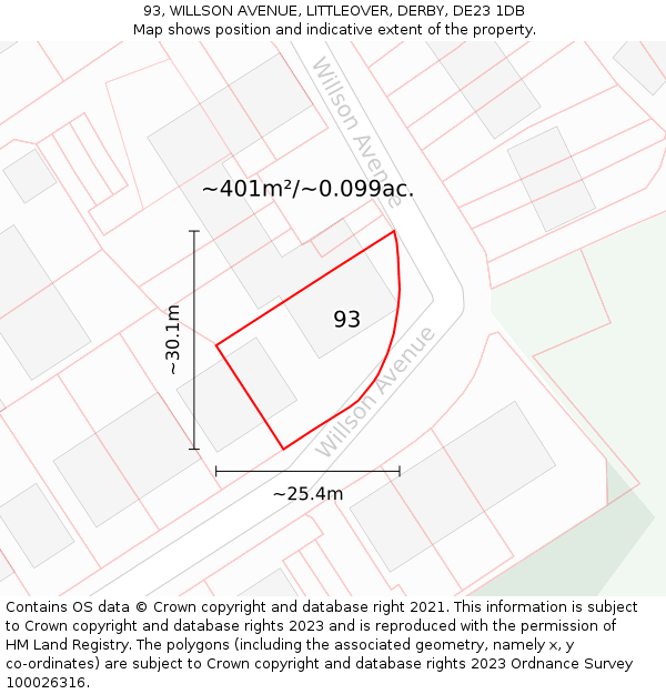 93, WILLSON AVENUE, LITTLEOVER, DERBY, DE23 1DB: Plot and title map