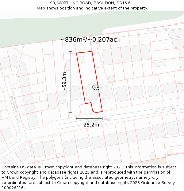 93, WORTHING ROAD, BASILDON, SS15 6JU: Plot and title map