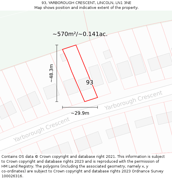 93, YARBOROUGH CRESCENT, LINCOLN, LN1 3NE: Plot and title map