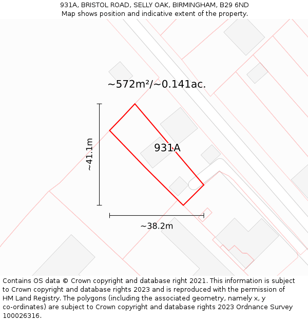 931A, BRISTOL ROAD, SELLY OAK, BIRMINGHAM, B29 6ND: Plot and title map