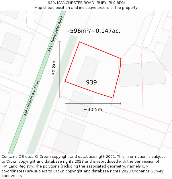 939, MANCHESTER ROAD, BURY, BL9 8DN: Plot and title map