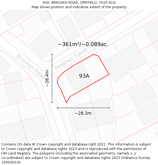 93A, BRACKEN ROAD, DRIFFIELD, YO25 6US: Plot and title map