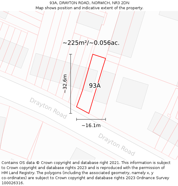 93A, DRAYTON ROAD, NORWICH, NR3 2DN: Plot and title map