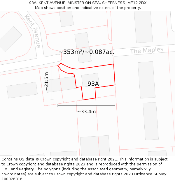 93A, KENT AVENUE, MINSTER ON SEA, SHEERNESS, ME12 2DX: Plot and title map