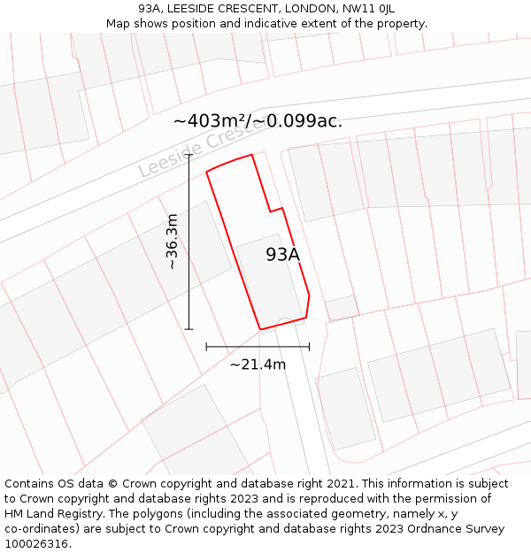 93A, LEESIDE CRESCENT, LONDON, NW11 0JL: Plot and title map