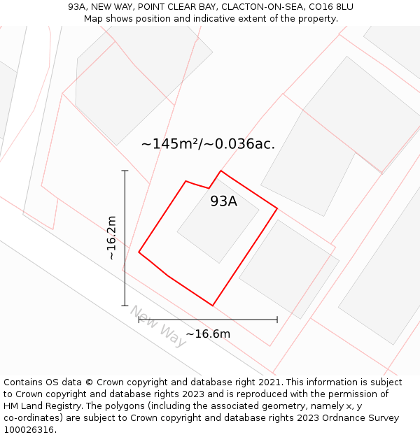 93A, NEW WAY, POINT CLEAR BAY, CLACTON-ON-SEA, CO16 8LU: Plot and title map
