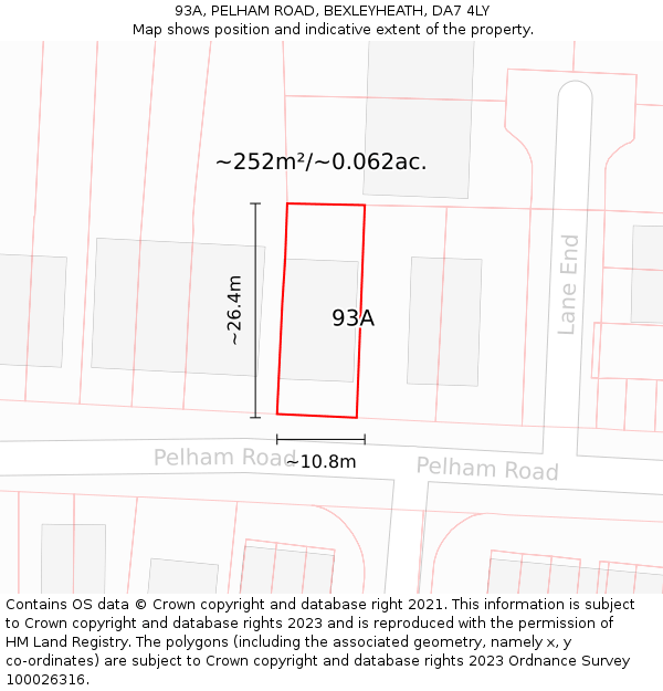 93A, PELHAM ROAD, BEXLEYHEATH, DA7 4LY: Plot and title map