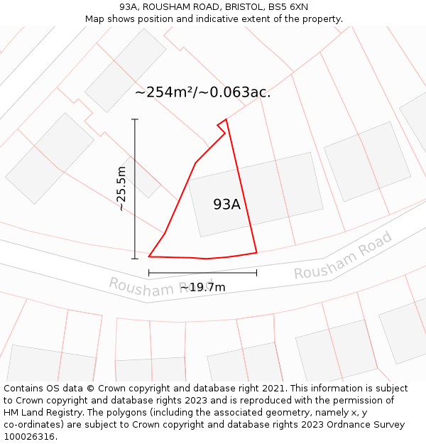 93A, ROUSHAM ROAD, BRISTOL, BS5 6XN: Plot and title map