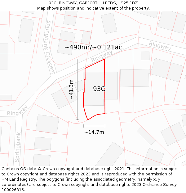 93C, RINGWAY, GARFORTH, LEEDS, LS25 1BZ: Plot and title map