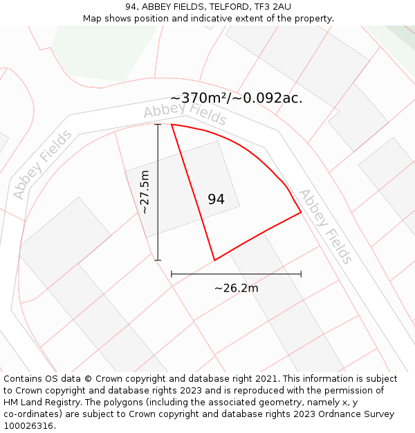 94, ABBEY FIELDS, TELFORD, TF3 2AU: Plot and title map