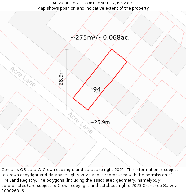 94, ACRE LANE, NORTHAMPTON, NN2 8BU: Plot and title map