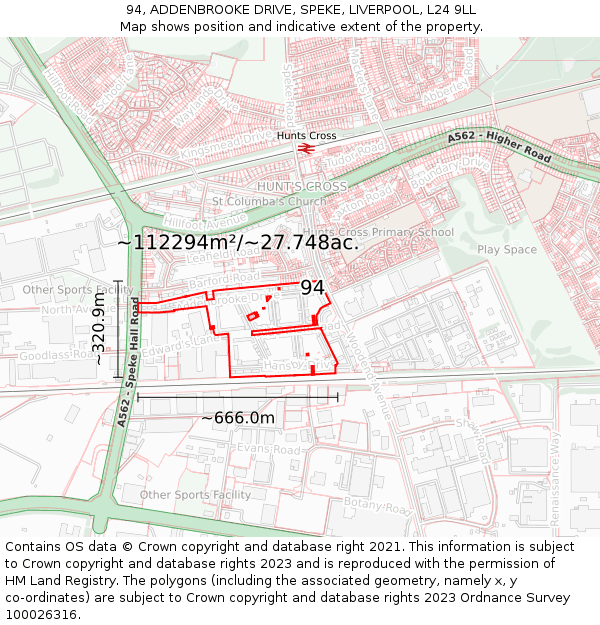 94, ADDENBROOKE DRIVE, SPEKE, LIVERPOOL, L24 9LL: Plot and title map