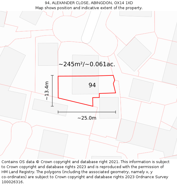 94, ALEXANDER CLOSE, ABINGDON, OX14 1XD: Plot and title map