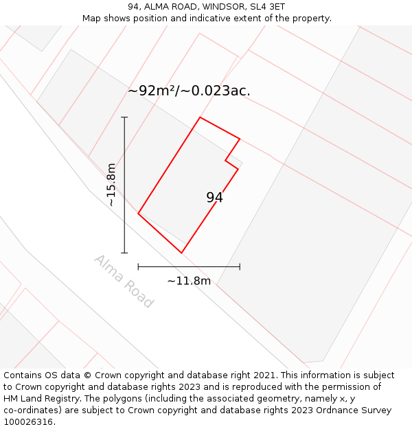 94, ALMA ROAD, WINDSOR, SL4 3ET: Plot and title map