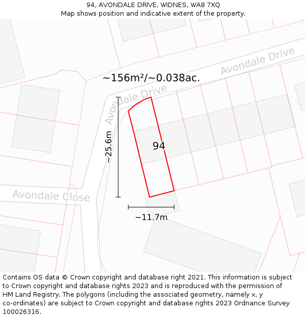 94, AVONDALE DRIVE, WIDNES, WA8 7XQ: Plot and title map