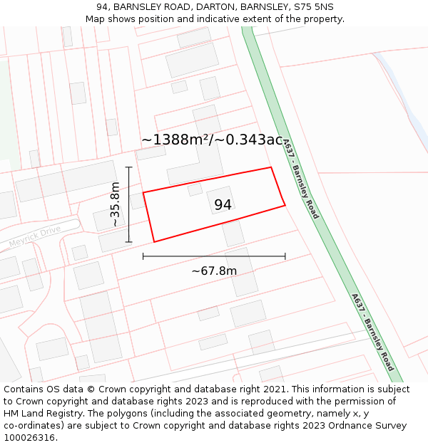 94, BARNSLEY ROAD, DARTON, BARNSLEY, S75 5NS: Plot and title map