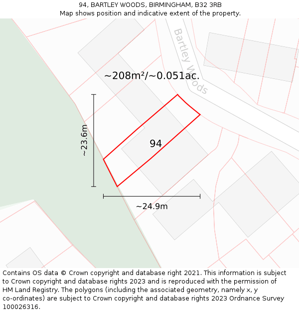 94, BARTLEY WOODS, BIRMINGHAM, B32 3RB: Plot and title map