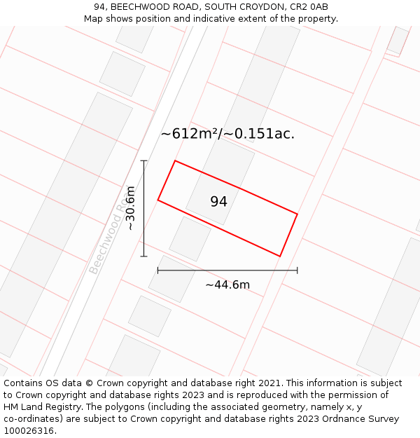 94, BEECHWOOD ROAD, SOUTH CROYDON, CR2 0AB: Plot and title map
