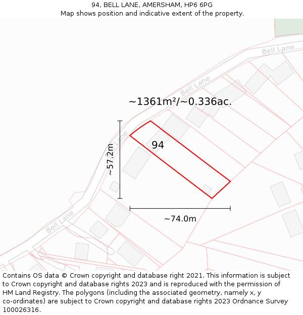 94, BELL LANE, AMERSHAM, HP6 6PG: Plot and title map