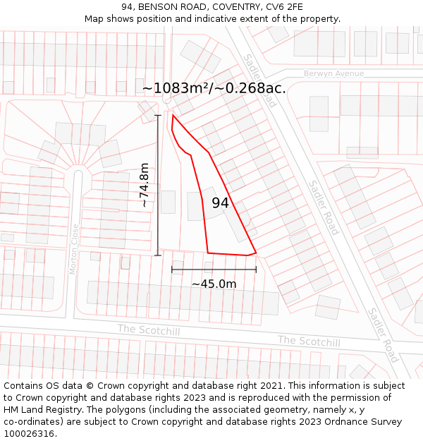 94, BENSON ROAD, COVENTRY, CV6 2FE: Plot and title map