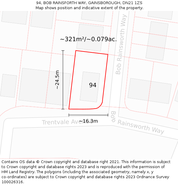 94, BOB RAINSFORTH WAY, GAINSBOROUGH, DN21 1ZS: Plot and title map