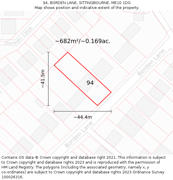 94, BORDEN LANE, SITTINGBOURNE, ME10 1DG: Plot and title map