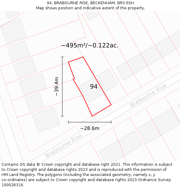 94, BRABOURNE RISE, BECKENHAM, BR3 6SH: Plot and title map
