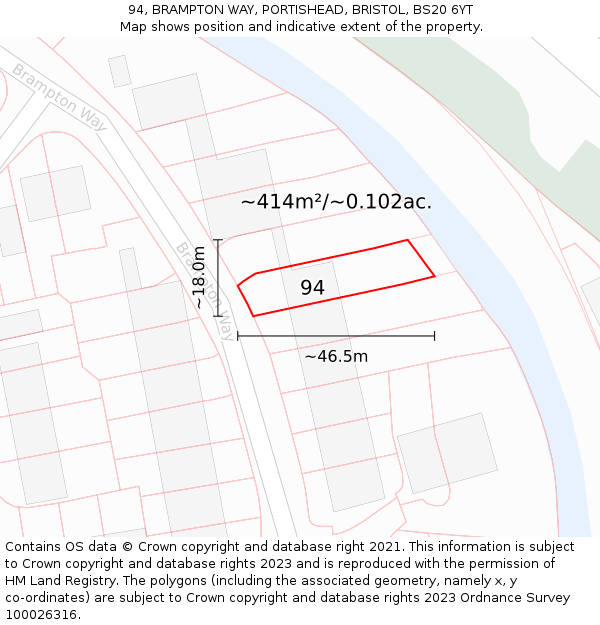 94, BRAMPTON WAY, PORTISHEAD, BRISTOL, BS20 6YT: Plot and title map