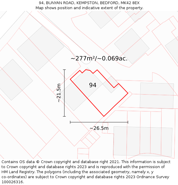 94, BUNYAN ROAD, KEMPSTON, BEDFORD, MK42 8EX: Plot and title map