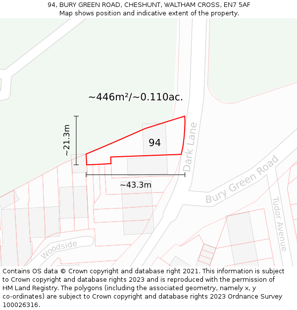 94, BURY GREEN ROAD, CHESHUNT, WALTHAM CROSS, EN7 5AF: Plot and title map