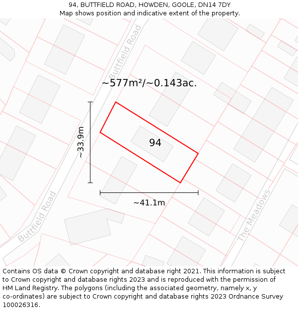 94, BUTTFIELD ROAD, HOWDEN, GOOLE, DN14 7DY: Plot and title map