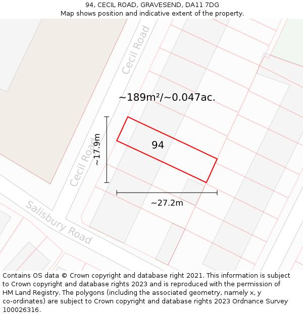 94, CECIL ROAD, GRAVESEND, DA11 7DG: Plot and title map