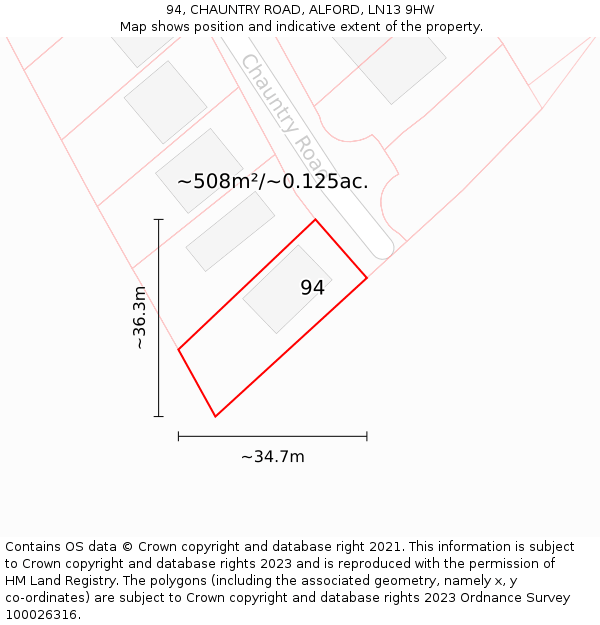 94, CHAUNTRY ROAD, ALFORD, LN13 9HW: Plot and title map