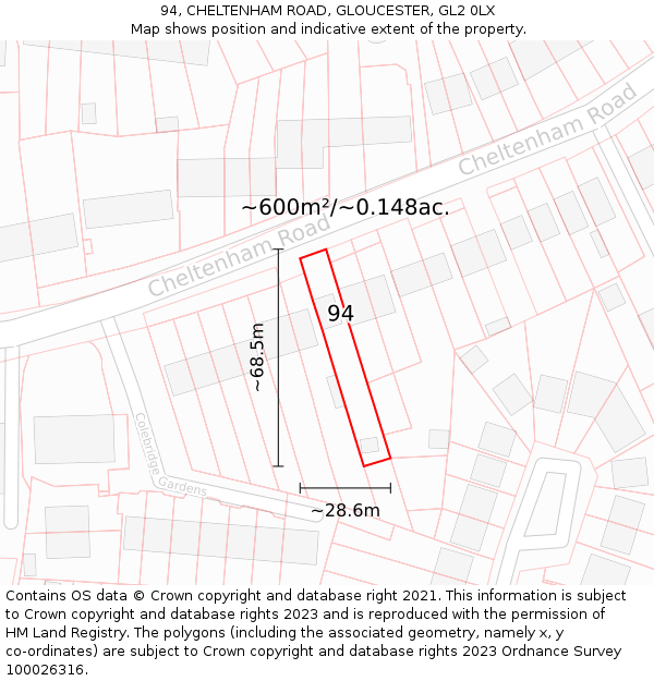 94, CHELTENHAM ROAD, GLOUCESTER, GL2 0LX: Plot and title map