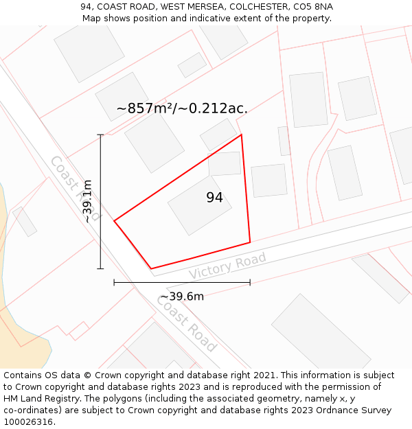 94, COAST ROAD, WEST MERSEA, COLCHESTER, CO5 8NA: Plot and title map