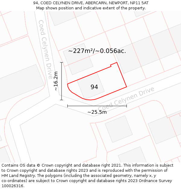 94, COED CELYNEN DRIVE, ABERCARN, NEWPORT, NP11 5AT: Plot and title map