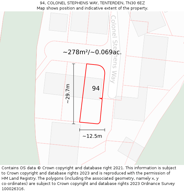 94, COLONEL STEPHENS WAY, TENTERDEN, TN30 6EZ: Plot and title map
