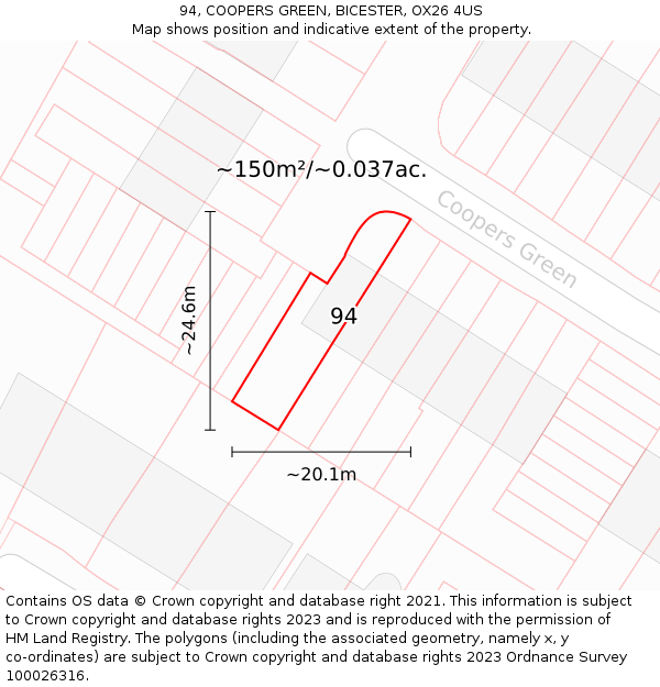 94, COOPERS GREEN, BICESTER, OX26 4US: Plot and title map