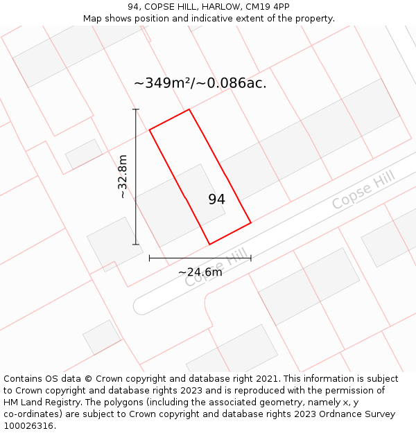 94, COPSE HILL, HARLOW, CM19 4PP: Plot and title map